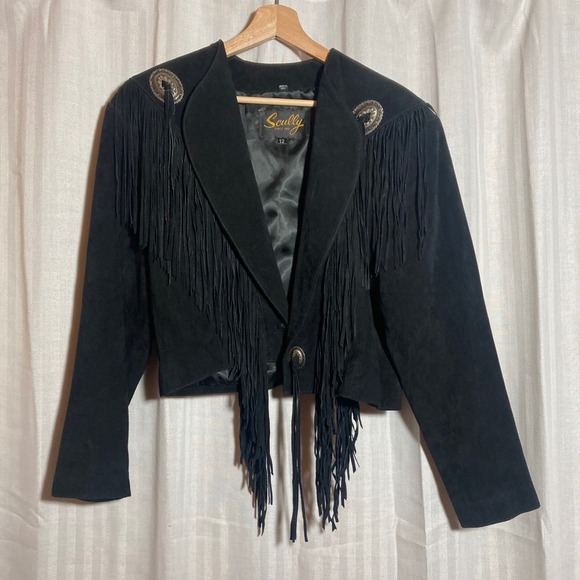 Scully Jackets & Blazers - Scully Western Black Suede Fringe Concho Jacket Womens 12 Cropped Bolero Leather